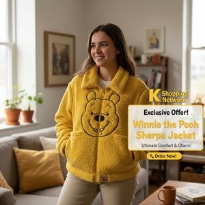 Disney Winnie The Pooh Fluffy Sherpa Yellow Jacket Size XL/4L Full Zip